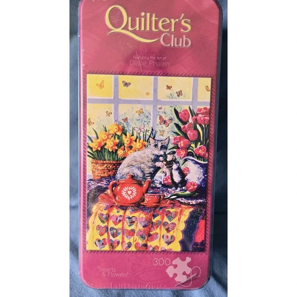Master Pieces 30909 Quilters Club Puzzle Hearts & Flowers 300 Pcs Collectors Tin